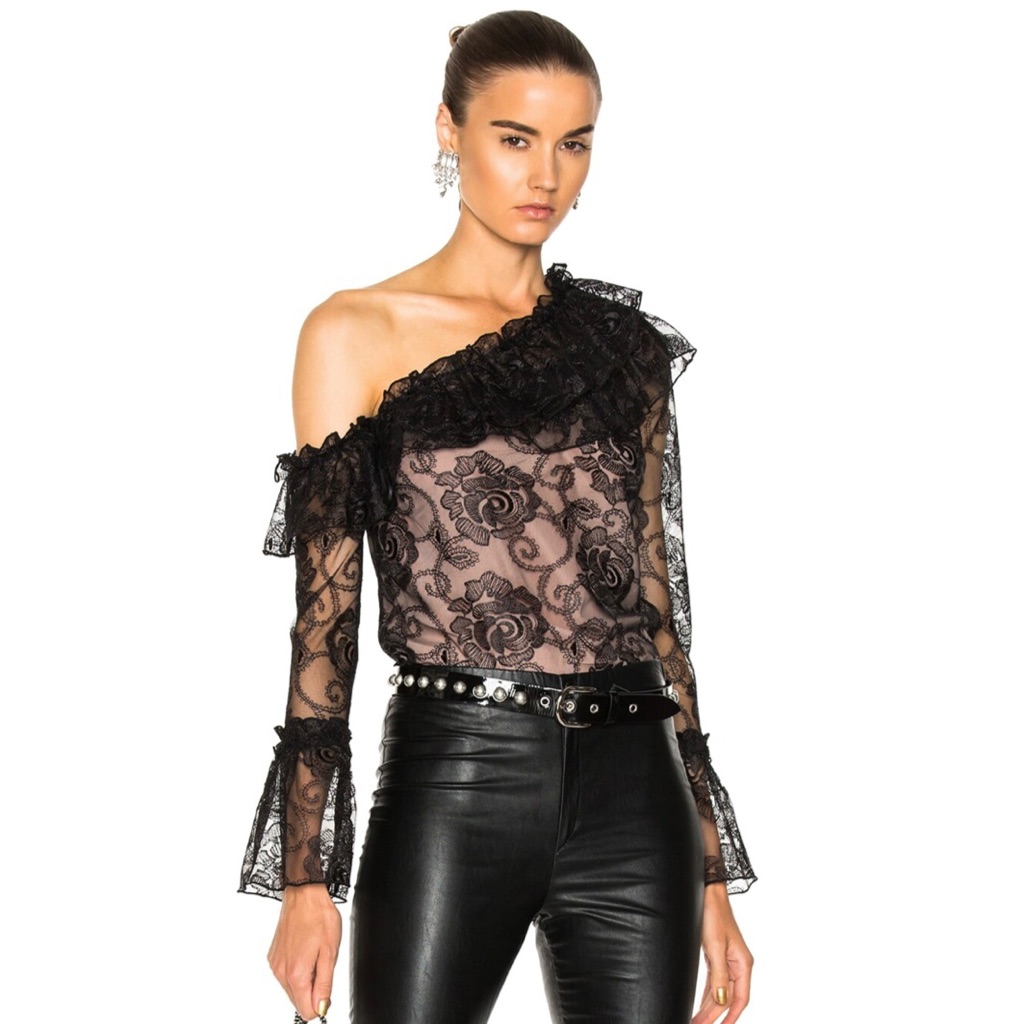 New Nicholas Revolve Black Lace One Shoulder Top